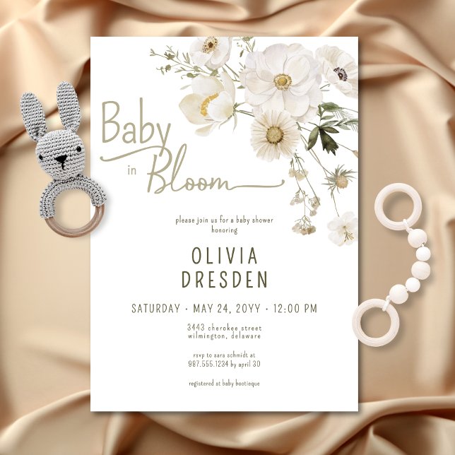 Baby i Bloom Neutralt Wildblomme Baby Shower Inbjudningar (Baby In Bloom Neutral Wildflower Baby Shower Invitation)