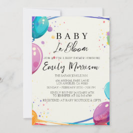 Baby i bloom och pratbubblor, babyskor inbjudningar