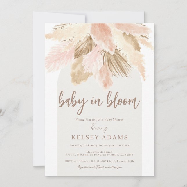 Baby i bloom pampas boho babyduschinbjudan inbjudningar (Framsida)