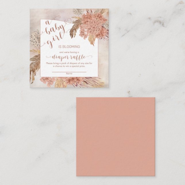 Baby i Bloom Pampas Grass Hydrangea Diaper Raffle Tilläggskort (Fram/baksida)