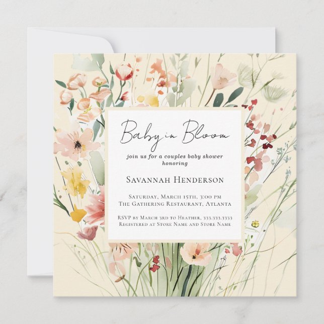 Baby i Bloom Par Wildblomme Baby Shower Inbjudningar (Framsida)