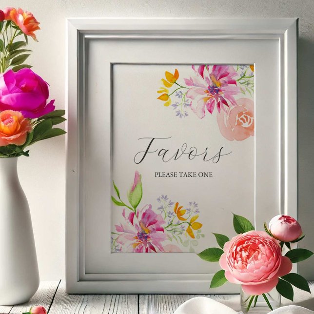 Baby i Bloom Party favors Poster (baby in bloom party posters features a watercolor floral favors sign.)