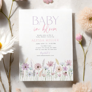 Baby i Bloom Pastell Vilda Blommor Barnkalas Inbjudningar