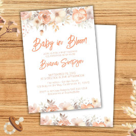 Baby i Bloom Peach Blommigt Baby Shower Inbjudningar