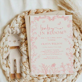 Baby i Bloom Peach Rosa Chinoiserie Baby duscha Inbjudningar