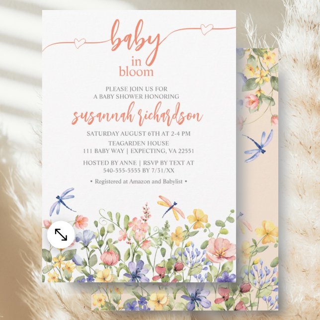 Baby i Bloom Peach Wildblomme Baby Shower Inbjudningar (Skapare uppladdad)
