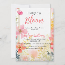 Baby i Bloom Peach Wildblomme Blommigt Baby Shower Inbjudningar