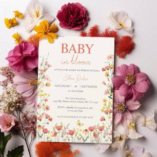 Baby i Bloom Pressade Wildblomma Baby Shower Inbjudningar