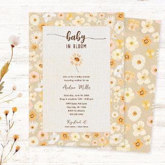 Baby i Bloom Pressed-blomminbjudan Inbjudningar