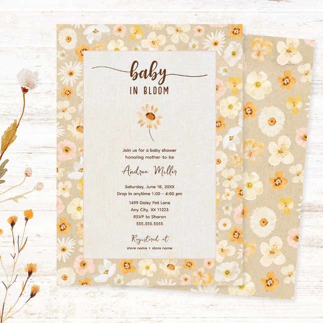 Baby i Bloom Pressed-blomminbjudan Inbjudningar (Skapare uppladdad)