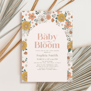 Baby i Bloom Retro Blommigt Arch Rosa Baby Shower Inbjudningar