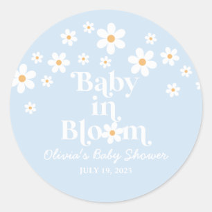 Baby i Bloom! Retro Daisy blue boho Baby Shower Runt Klistermärke