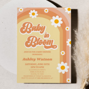 Baby i Bloom Retro-Daisyn Blommor Baby Shower Inbjudningar