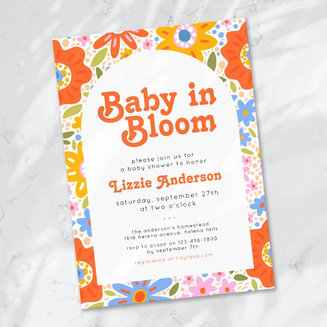 Baby i Bloom Retro Groovy Wildblomme Baby Shower Inbjudningar (Skapare uppladdad)