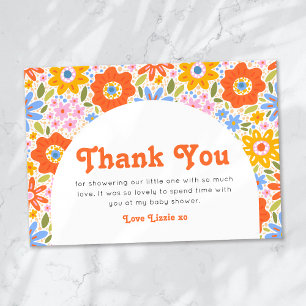 Baby i Bloom Retro Groovy Wildblomme Baby Shower Tack Kort