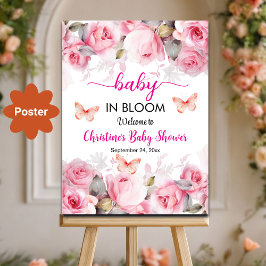 Baby i Bloom Ro Baby Shower Välkommen Poster