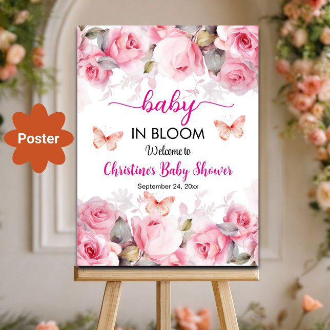 Baby i Bloom  Ro Baby Shower Välkommen Poster (Skapare uppladdad)