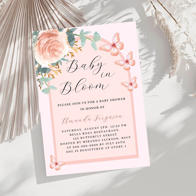 Baby i Bloom ro-fjärilshusare för babykläder Inbjudningar (Skapare uppladdad)