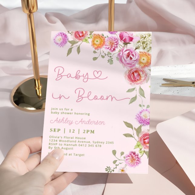 Baby i Bloom  Rosa Baby Shower Inbjudningar (Skapare uppladdad)