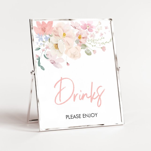 Baby i Bloom  Rosa Blommigt Baby Shower Driners (B Poster (Blush Pink Floral Baby in Bloom Baby Shower Drinks Sign)