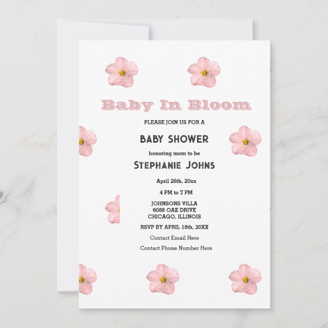 Baby i Bloom Rosa Blommigt Baby Shower Girl Trendi Inbjudningar (Framsida)