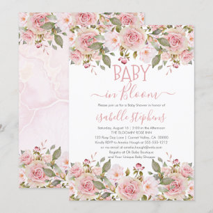 Baby i Bloom Rosa Blommigt Baby Shower Inbjudningar