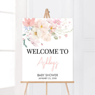 Baby i Bloom Rosa Blommigt Baby Shower Välkommen Poster