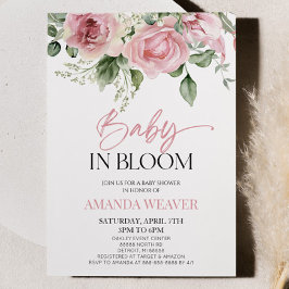 Baby i Bloom Rosa Blommigt Blommor Baby Shower Inbjudningar