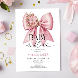Baby i Bloom Rosa Blommigt Bow Baby Shower Inbjudningar