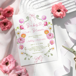 Baby i Bloom Rosa Blommigt Bow Baby Shower Inbjudningar