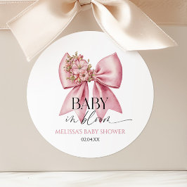 Baby i Bloom Rosa Blommigt Bow Baby Shower Runt Klistermärke