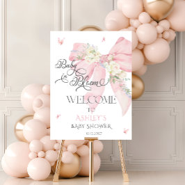 Baby i Bloom Rosa Blommigt Bow Baby Shower Välkomm