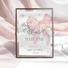 Baby i Bloom Rosa Blommigt Bow Baby Shower Välkomm Poster