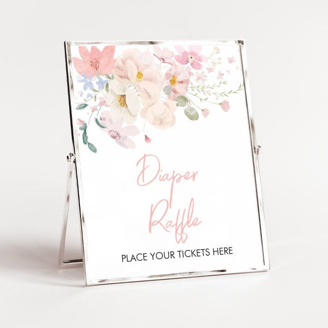 Baby i Bloom  Rosa Blommigt Diaper Raffle Poster (Blush Pink Floral Baby in Bloom Baby Shower Diaper Raffle Sign)
