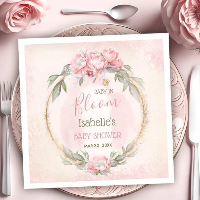 Baby i Bloom Rosa Blommigt Elegant Girl Baby Showe Pappersservett (Baby In Bloom Pink Floral Elegant Girl Baby Shower Napkins)