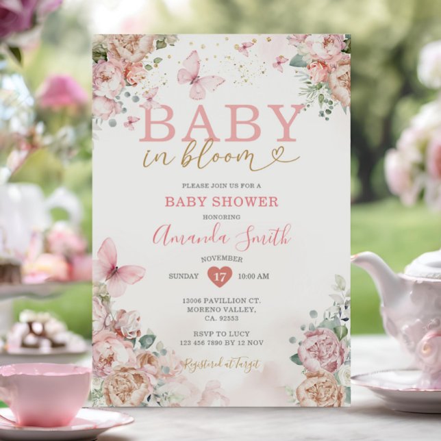 Baby i Bloom Rosa Blommigt Girl Baby Shower Inbjudningar (Skapare uppladdad)