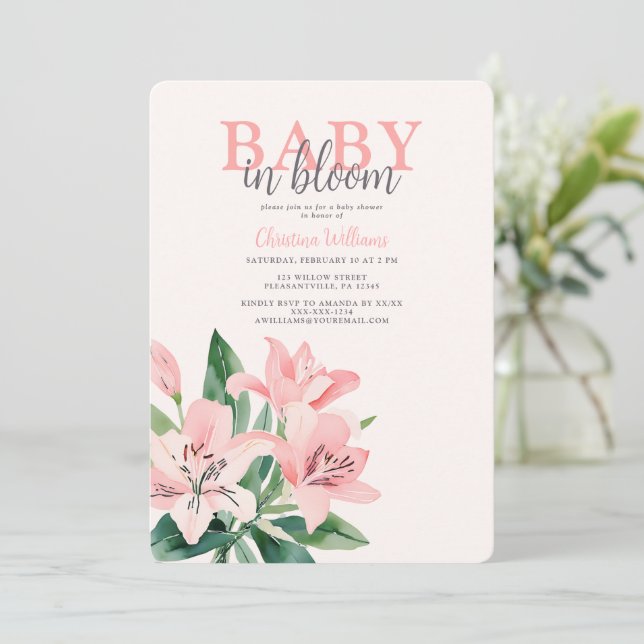 Baby i Bloom Rosa Blommigt Girl Baby Shower Inbjudningar (Stående Fram)