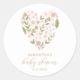 Baby i Bloom Rosa Blommigt Heart Baby Shower Runt Klistermärke