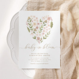 Baby i Bloom Rosa Blommigt Heart Girl Baby Shower Inbjudningar