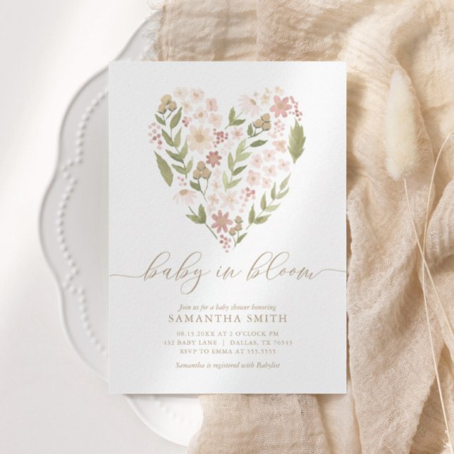 Baby i Bloom Rosa Blommigt Heart Girl Baby Shower Inbjudningar (Skapare uppladdad)
