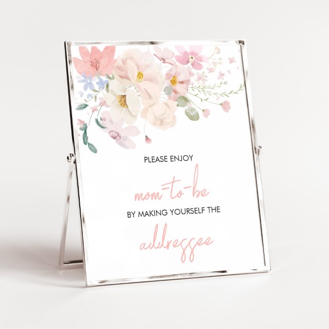 Baby i Bloom  Rosa Blommigt Kuvert Station Poster (Blush Pink Floral Baby in Bloom Baby Shower Envelope Station Sign)