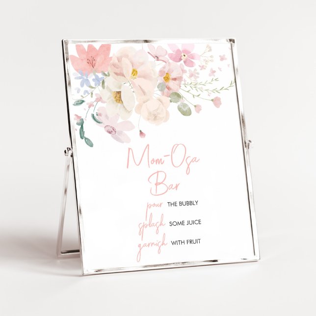 Baby i Bloom  Rosa Blommigt Mamma Osa Pub i Poster (Blush Pink Floral Baby in Bloom Baby Shower Mom Osa Bar Sign)
