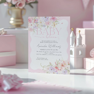 Baby i Bloom Rosa Blommigt Modern Flicka Shower Inbjudningar