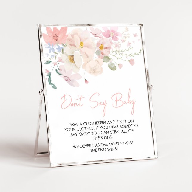 Baby i Bloom  Rosa Blommigt Säg inte Baby Poster (Blush Pink Floral Baby in Bloom Baby Shower Don't Say Baby Sign)