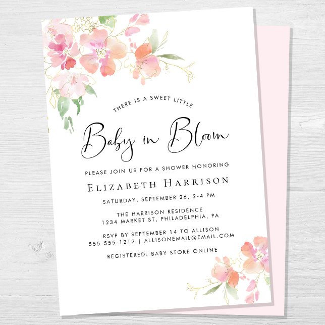 Baby i Bloom Rosa Blommigt Shower Inbjudningar (Skapare uppladdad)