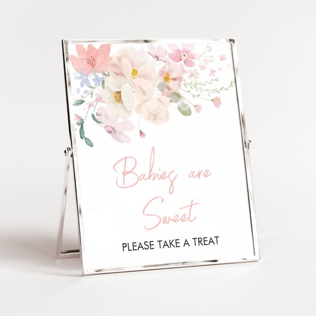 Baby i Bloom  Rosa Blommigt Spädbarn är Sweet Poster (Blush Pink Floral Baby in Bloom Baby Shower Babies are Sweet Sign)