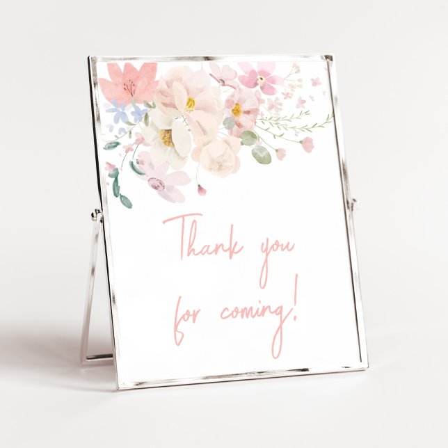 Baby i Bloom Rosa Blommigt Tack för att du kom Poster (Blush Pink Floral Baby in Bloom Baby Shower Thank you for Coming Sign)