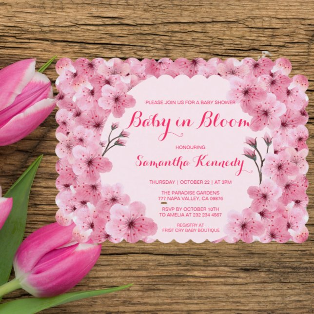 Baby i Bloom  Rosa Blommor Blommigt Baby Shower Inbjudningar (Skapare uppladdad)