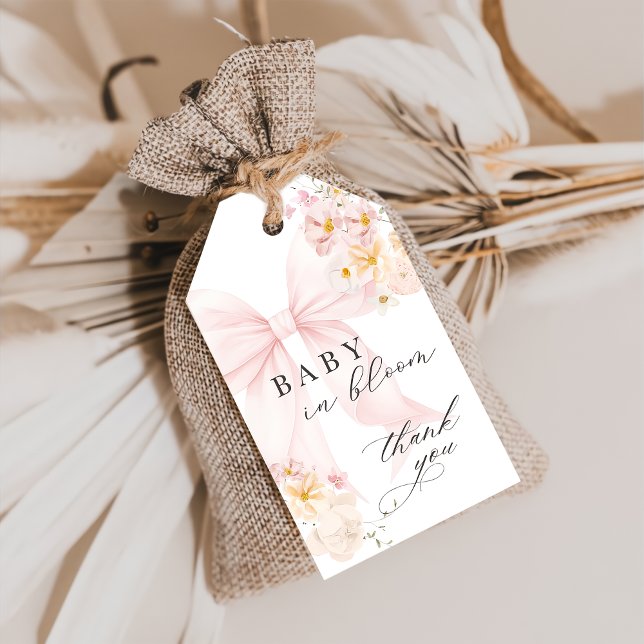 Baby i Bloom Rosa Bow Baby Shower Gift Märkre Presentetikett (Skapare uppladdad)