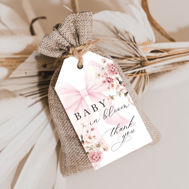 Baby i Bloom Rosa Bow Baby Shower Gift Märkre Presentetikett (Skapare uppladdad)
